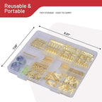 303-Piece Picture Hanging Assortment, Heavy Duty Hooks, Nails, Sawtooth, D-Rings, Wire, Level, and Metal Wall Hooks for Picture Framing and Canvas Mounting (Gold)