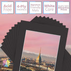 MBC Mat Board Center, 10 Pack 12x16 for 9x12 Black Picture Mats Frame Mattes, Bevel Cut, Acid Free, 4-ply Thickness