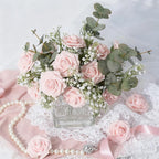 Artificial Flowers Foam Fake Roses 25pcs Light Pink Roses with Stems for Home Decor DIY Wedding Bouquets Party Bridal Shower Centerpieces Faux Flower Arrangements Tables Decorations