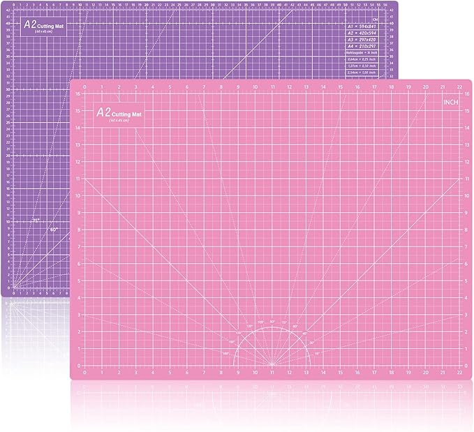 HEADLEY TOOLS 18"x24" Thickened Self Healing Cutting Mat, A2 Rotary Cutting Sewing Mat for Crafts, Double Sided 5-Ply Table Cutting Board for Fabric Quilting Patchwork Arts Hobby Project, Pink/Purple