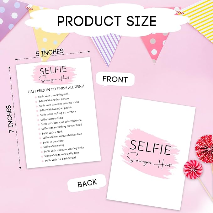 Birthday Party Game - Selfie Scavenger Hunt, Girl Birthday Party Activity Favor, Set of 20 Games Cards, Birthday Supplies, Activity Decorations -B07