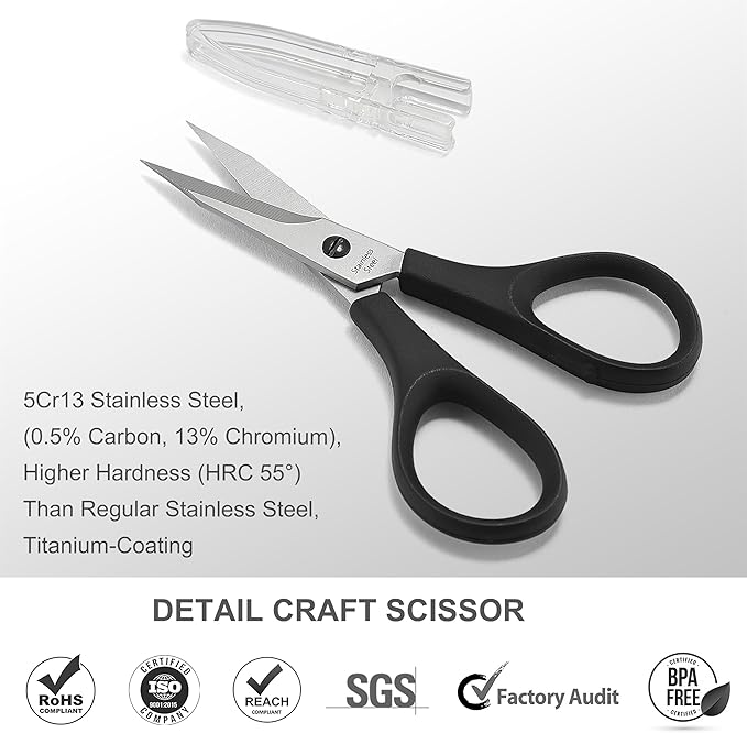PAFASON Small Stainless Steel Precise Thread Yarn Fabric Detail Paper Cutting Scissor with Safety Cover for DIY Embroidery Quilting Sewing Knitting Crafting Cross Stitch Crochet