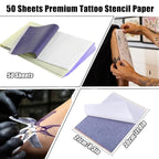 50 Sheets Tattoo Transfer Paper A4 Size Professional Thermal Stencil Paper for Artists, Dual Use with Copier or Hand Drawing, Cut-to-Fit Design