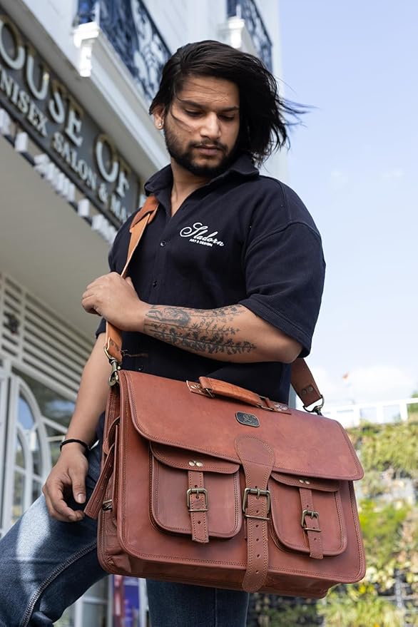 cuero Leather Messenger Bag for Men, 18 Inch Laptop Crossbody, Handmade Leather Shoulder Satchel Bag for Men, Full Grain Business Briefcase for Office/Work/Travel - Vintage Brown