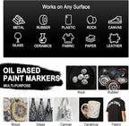 Betem 4 Count Dual Tip Oil Based White Black Paint Markers Pens(0.7mm & 3mm), Permanent Paint Marker, Waterproof, Quick Dry, for Rock Painting, Wood, Plastic, Metal, Canvas(2White 2Black)