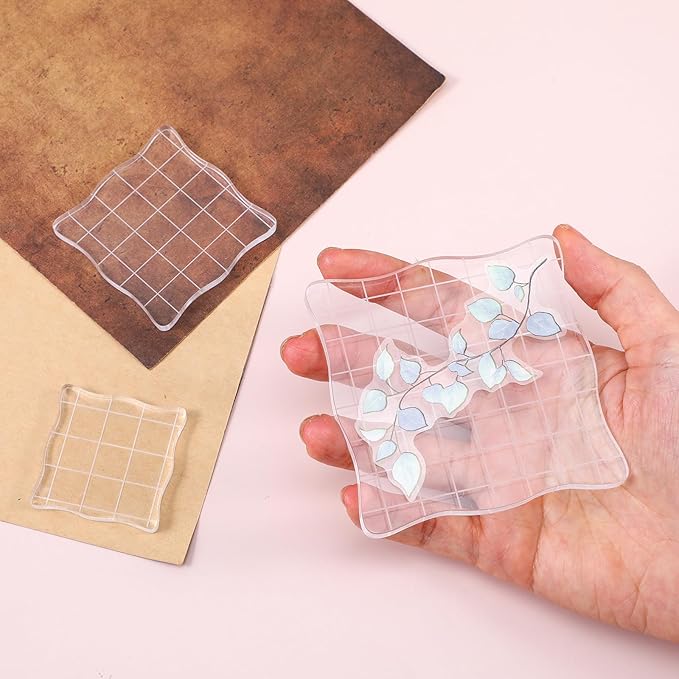 7PCS Acrylic Stamp Block, Clear Stamping Blocks Tool Acrylic Blocks for Stamping Decorative Stamp Blocks Square Display Block Set Props for DIY Crafts Making
