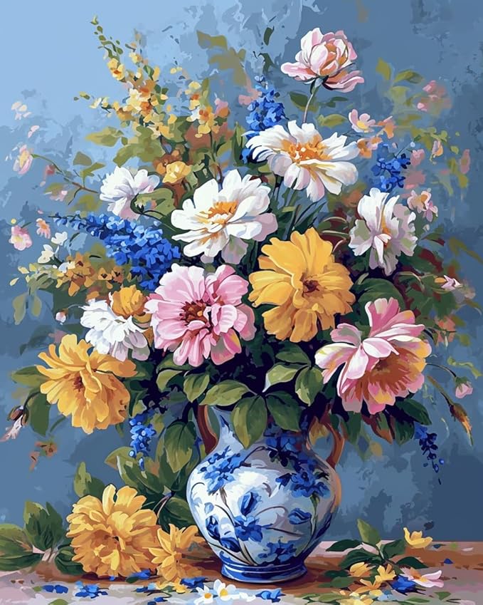 Moohue 14ct Counted Stamped Cross Stitch Kits for Adults Elegant Flowers Printed Cross Stitch Patterns Art Crafts Cross Stitch Supplies (Flowers 2)