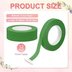 MECCANIXITY 12 Rolls Floral Tapes, 30 Yard x 1/16 in Florist Crepe Flowers Bouquets Tape Adhesive Waterproof for Flower Arranging Wrapping, Light Green