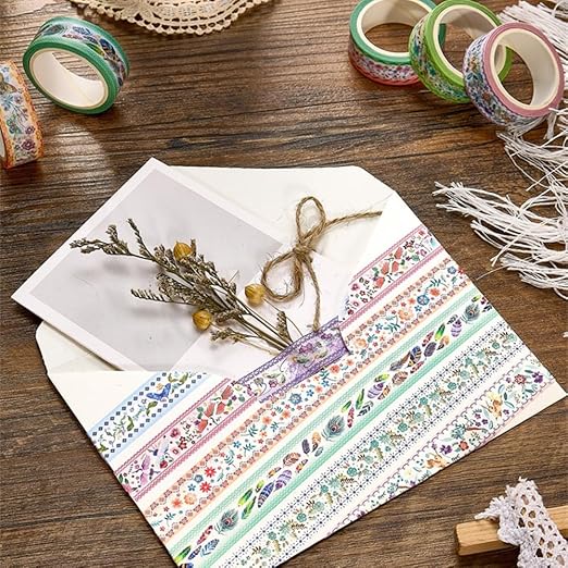 Washi Tape Set 10 Rolls, Embroidery Patterns Decorative Paper Sticker for Planner Scrapbook Journal DIY Arts Craft