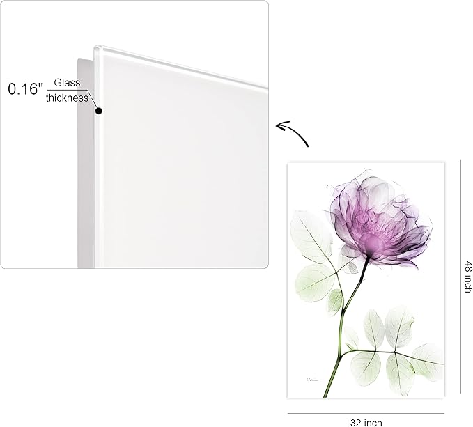 Empire Art Direct FramelessTempered Glass Wall Art, Decorative Art for Wall, X-ray Pink Rose Print, Living Room, Bedroom, Home Office, Ready to Hang, 48" x 32"
