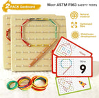 2Pack Wooden Geoboard Montessori Toys - Wood Geo Board Manipulative Geoboards for 4 5 6 Year Old Kids with Pattern Cards and Rubber Bands,Brain Teaser STEM Toy for Boys Girls Ages 3-6