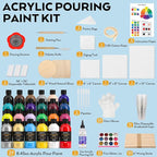 Nicpro 24 Colors 8.45oz Acrylic Pour Paint Supplies Kit, Large Volume Premixed High Flow Painting Bulk Set with Canvas, Wood Natural Slices, Pouring Oil, Tools Gloves, Strainer, Cups for Beginner DIY