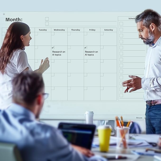 Magnetic Glass Whiteboard - Glass Monthly Calendar Dry Erase Board 48"x36" Large Frameless Glass Board for Walls Office School and Home