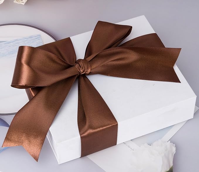2 Inch Brown Solid Satin Ribbon, 50 Yards Craft Fabric Ribbon for Gift Wrapping Floral Bouquets Wedding Party Decoration
