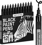 ARTISTRO 12 Black Paint Pens for Rock Painting, Stone, Ceramic, Glass, Wood, Fabric, Scrapbooking, DIY Craft Making, Art Supplies, Card Making, Coloring, Acrylic Markers Medium Tip 3.0mm