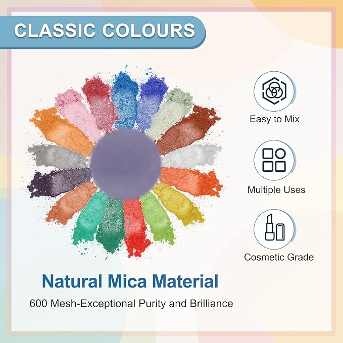 uxcell 10g/0.35oz Cosmetic Grade Mica Powder, 600 Mesh Mica Powder Natural Resin Epoxy Pigment Powders for Casting Resin, Candle Dye, DIY Nail Polish and Lip Gloss, Light Purple