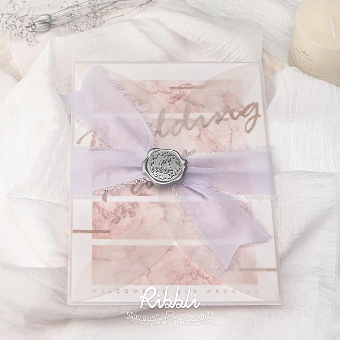 Ribbli Lilac Purple Chiffon Ribbon 1-1/2 inch x 20 Yard Handmade Fringe Chiffon Silk Ribbon,Lilac Ribbon for Wrapping, Wedding Invitations, Bridal Bouquets, Home Decor