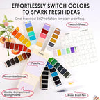 Grabie Watercolor Paint Set, 56 Colors Handheld Watercolor Set of Water Brush Pen, Palette and Removable Sponge, Portable Watercolor Paint for Artist Beginner and Professional