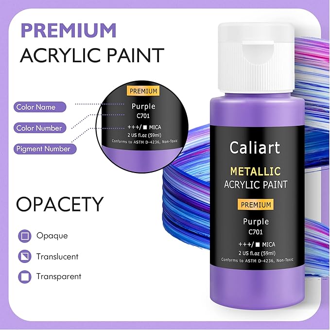 Acrylic Paint Set With 12 Brushes, 24 Colors (59ml, 2oz) Art Craft Paints for Adults Artists Beginners Painters, Canvas Halloween Pumpkin Ceramic Wood Rock Painting Art Supplies (Metallic)
