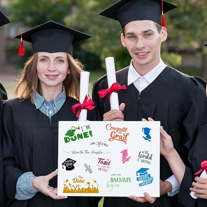Whaline 4 Sheet Graduation Words Clear Stamps Congrats Grad Cap Silicone Transparent Stamps Border Stamp Cards for DIY Craft Card Making Scrapbooking Embossing Album Decor