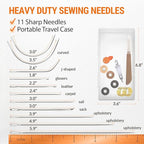 VONEEDL Heavy Duty Sewing Needles (11 PCS) & Waxed Thread (4 Different Brown Colors) - Upholstery Repair Kit for Leather, Canvas, Quilting & More