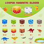 100PCS Dinosaur Magnetic Blocks for Kids: 1" Magnetic Building Blocks for Kids Ages 4-8 8-12, Magnet Cubes Sensory STEM Stacking Toys for Boys & Girls,Christmas Birthday Gifts for Toddler Ages 3+