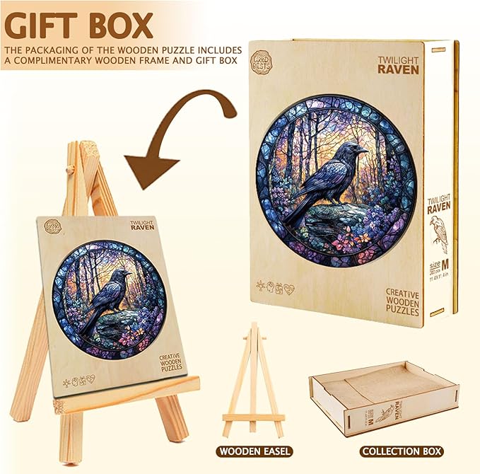 Wooden Puzzles for Adults, Wooden Jigsaw Puzzles, Exquisite Raven Puzzle, Gifts for Family or Friends for Any Holiday.（11.4 * 11.4 in 200pcs）