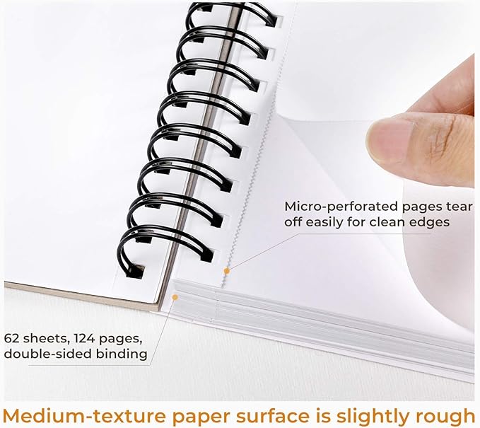 Mix Media Pad, Ohuhu Mixed Media Art Sketchbook, 120 LB/200 GSM Heavyweight Papers, 62 Sheets/124 Pages, Spiral Bound Mixed Media Paper Pad for Christmas Gift