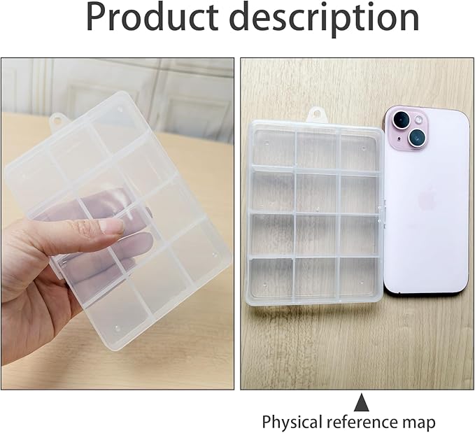 Small Plastic Organizer Box 10 packs12 Grids Clear Storage Container Jewelry Case with Fixed Dividers for Beads Art DIY Crafts Jewelry Fishing Tackles 5.04 * 3.82 * 0.87 inches