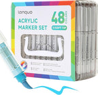 48 Colors Acrylic Paint Markers Pens Set, Soft Brush Tip Markers with Fast Drying & No-Bleed Ink, Acrylic Paint Pens for Rock, Wood, Egg, Ceramic, Fabric Painting, Art Supplies and DIY Crafts