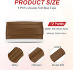 MECCANIXITY Double Fold Bias Tape for Sewing 5/8 Inch x 12 Yards Satin Pre-fold Continuous Binding Tape for Seaming Quilting Hemming Binding DIY Crafts, Coffee