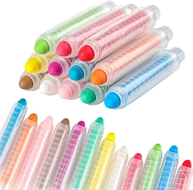 12 Pcs Dustless Chalk Colored twistable Chalk for Blackboard Doodling, Drawing, Writing, Colour Mixture