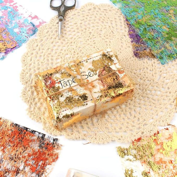 A5 Size Colorful Foil Textured Fabric Art Paper Scrapbooking Decorative, 10 Sheets Sparkle Metallic Lace Mesh for Crafts, Junk Journaling Supplies, Card Making, Collage