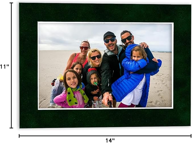 Pack of 25 Acid Free 11x14 Mats Bevel Cut for 8.5x11 Photos - Green Suede Precut Matboards For Pictures, Photos, Framing - 4-ply Thickness