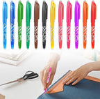 12pcs Heat Erasable Pens for Fabric, Fabric Marking Pens Fabrics Markers No Ghost Lines, Disappearing Ink for Precise Marking for Quilting Sewing Embroidery DIY Dressmaking Fabrics Tailors Chalk