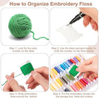 GlikCeil 256 Pcs Embroidery Floss Organizer Kit - 2 Removable 24-Grid Thread Storage Boxes with Plastic Bobbins, 2 Bobbin Winders, Twin-tip Markers for Cross Stitch, DIY Sewing, Craft Storage