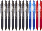 ParKoo Retractable Erasable Gel Pens Clicker Fine Point 0.7 mm, No Need for White Out, 8 Black/2 Blue/2 Red Ink for Completing Sudoku and Crossword Puzzles, 12-Pack