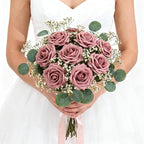 Artificial Flowers Foam Fake Roses 25pcs Dusty Rose Faux Roses with Stems for Home Decor DIY Wedding Bouquets Party Bridal Shower Centerpieces Faux Flower Arrangements Tables Decorations