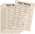 QUPT 70th Birthday Party Games, 1955 Trivia Games, Birthday Party Supplies for Adults, Fun 1955s Party Game, Pack of 30 Cards