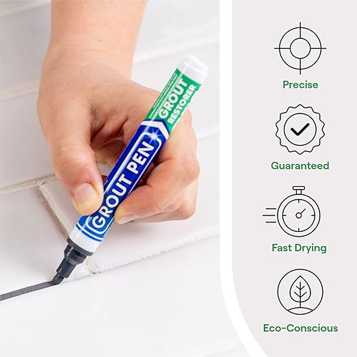 Grout Pen Dark Grey Tile Paint Marker: Waterproof Grout Paint, Tile Grout Colorant and Sealer Pen - Narrow 5mm, 2 Pack with Extra Tips (7mL) - Dark Grey