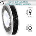Jishi 33ft Link Cable Chain Roll 2mm, Black Chain for Jewelry Making Necklace Earring Bracelet DIY Craft Jewelry Making Findings Supplies, Black Plated Iron Metal Rolo Necklace Chain Spool Set