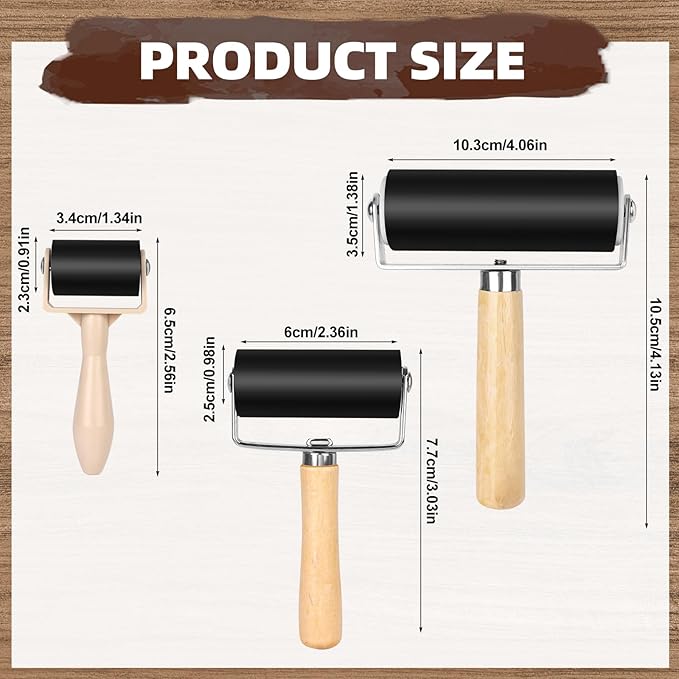 9 Pack Rubber Brayer Roller 1.4/2.4/4 Inch Art Craft Roller Hard Rubber Brayer Rollers for Gluing Printing Printmaking in Application Wallpapers Stamping Oil Painting Scrapbooks