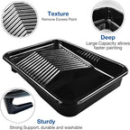 Great Andrew 9 Inch Paint Tray Set, 15-Pack, Plastic Paint Tray with 12 Textured Tray Liners, Paint Roller Liners Kit with Roller and Wire Roller Frame for Painting Walls, Ceilings, Trim, Siding