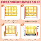 Giant 4 in a Row Connect Game with Mesh Fabric | Height Adjustable 4-in-1 Jumbo 4-to-Score Yard Game Set with Basketball, Golf & Ring Toss | Outdoor Indoor Family Yard Party Game for Kids & Adults