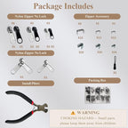 Vintrex 150 Pcs Zipper Repair Kit with Replacement Sliders, Metal Zipper Pull Replacement Kit with Install Plier for Jackets, Coats, Tents, Backpacks, Sleeping Bags, and Luggage