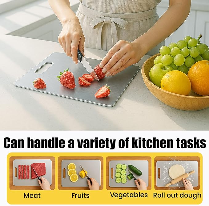 Titanium Cutting Board Set of 3, 100% Pure Titanium Chopping Board for Kitchen, Hygiene & Durability Double Sided Cutting Board, Non toxic 3Pcs Chopping Board, Dishwasher Safe (S+M+L)