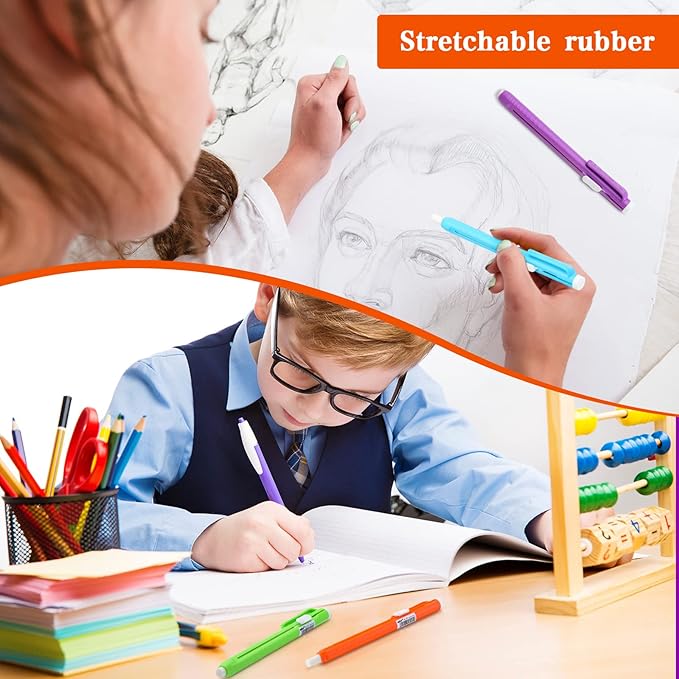 Teling 30 Pcs Retractable Mechanical Eraser Pen, School Pen-Style Erasers Pencil Click Bulk for School Office Painting Writing Drawing Drafting Sketching Adults Kids Supplies(Multicolor)