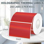 2" x 3" Holographic Thermal Label Stickers Red,Printable Rainbow Glitter Thermal Printer Sticker Labels for Gift Wrapping, Self-Adhesive Name Price Tag DIY Custom Logo Design (280 pcs)