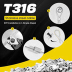 316 Stainless Steel Cable, 400FT 1/32IN Wire Rope 7 * 7 Strand with 100Pcs Aluminum Sleeves Stops, Guide Wire for Outdoor String Lights for String Lights Hanging, Clotheslines, Trellis (400FT)