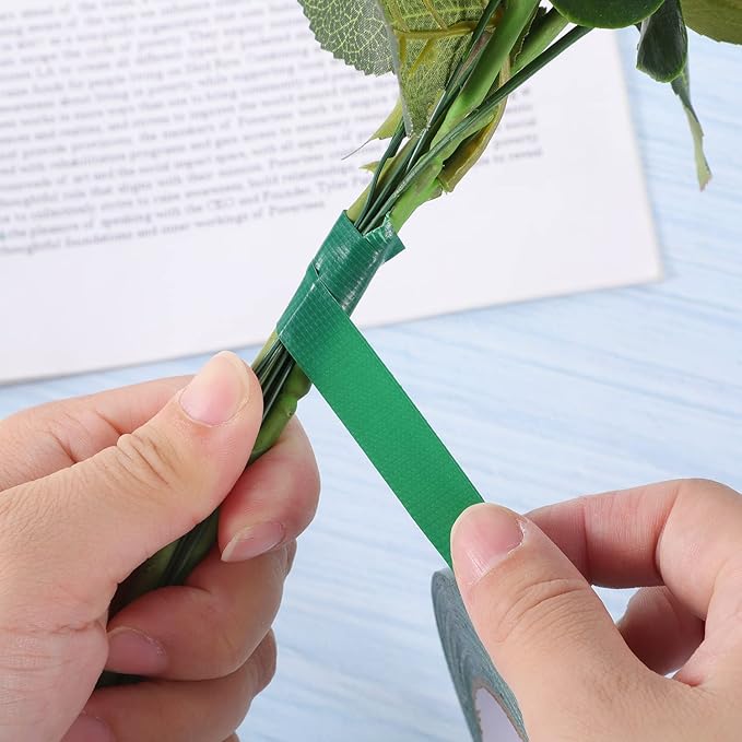 Prudiut 2 Roll Green Floral Tape Waterproof Florist Tape, 1/2" Wide Flower Wrap Tape Floral Tape for Fresh Flower Bouquet Wrap Flower Arrangements Crafts (100Ft/33.4 Yd)